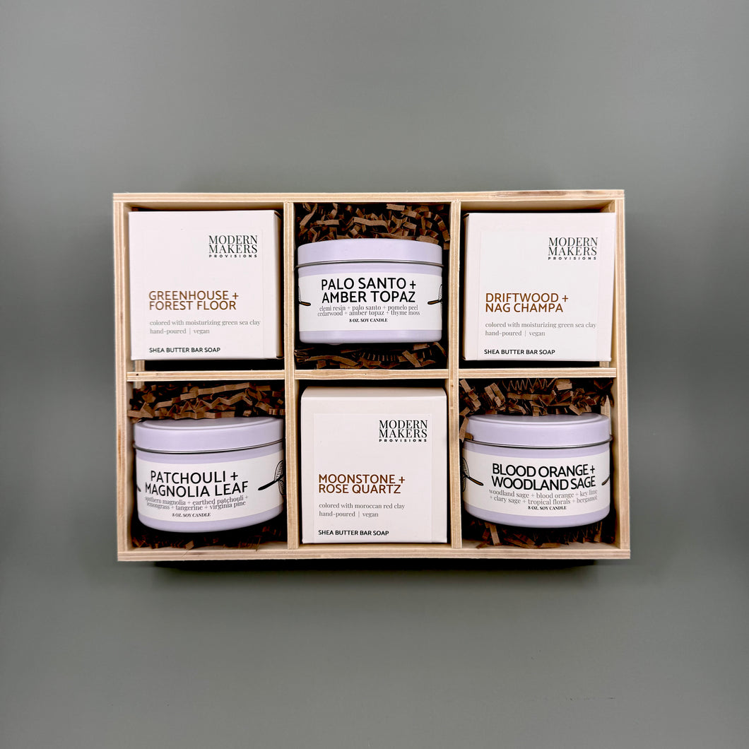 Candle and Soap - wooden giftbox